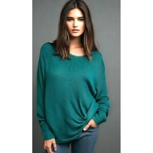 Chicos Sweater Womens Size Large P Twist Front Knit Long Sleeve Round Neck Green